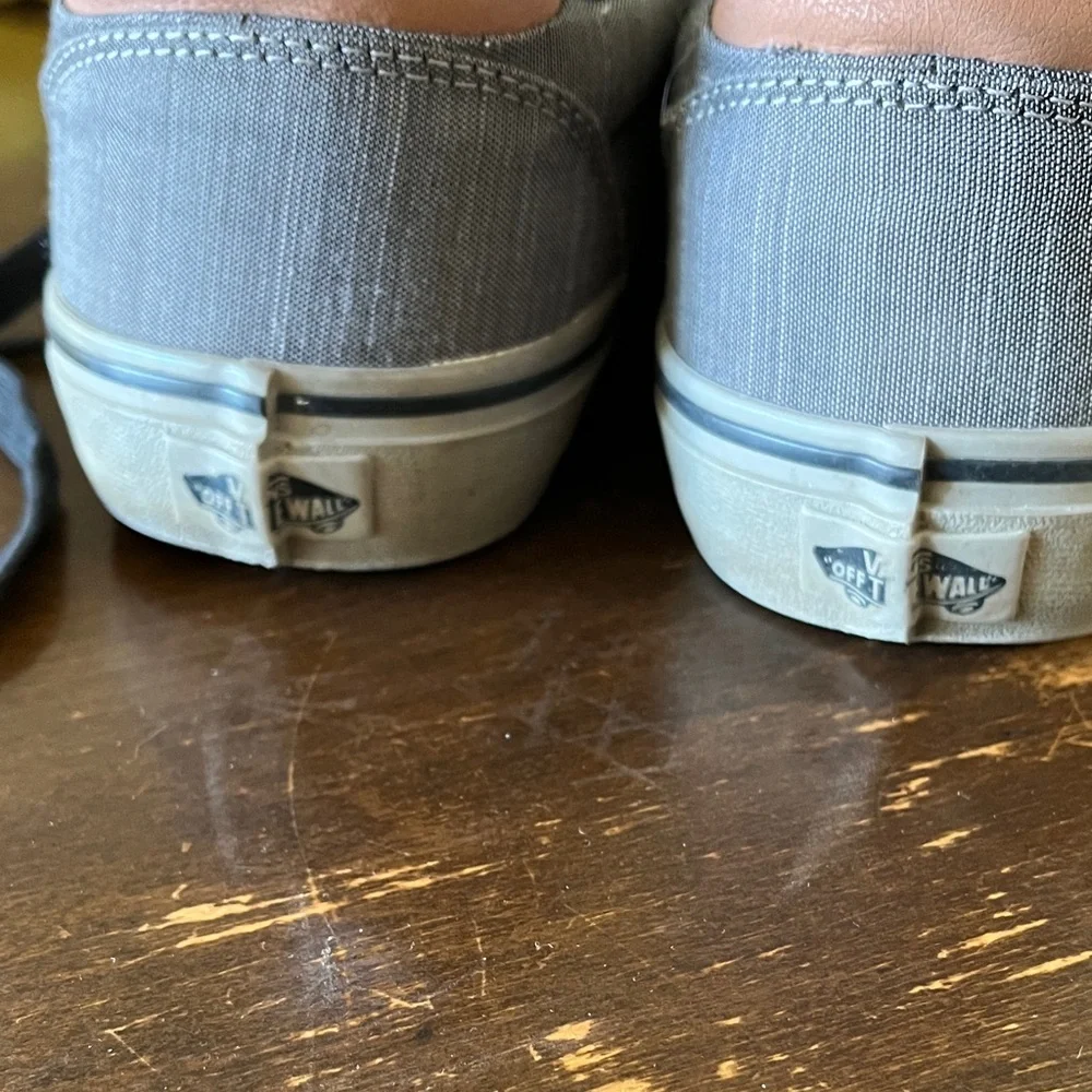 Vans Gray Canvas Low-Top Sneakers with Black Laces and Tan Heel Patch